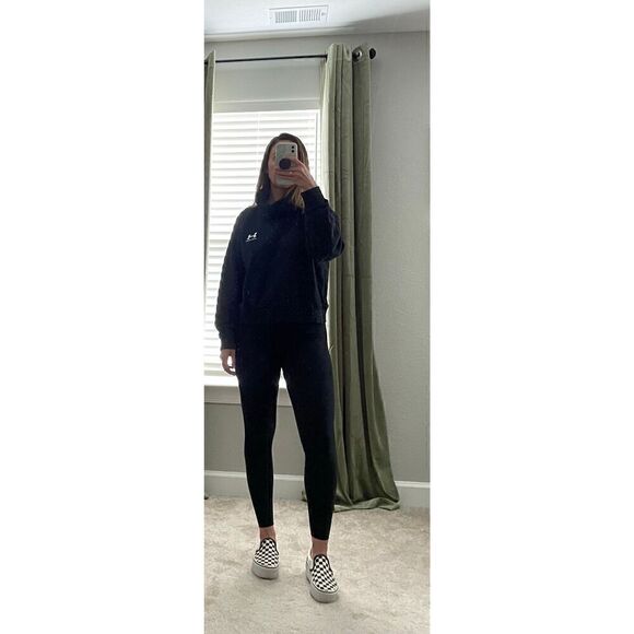 Under Armour Women's Black Fleck Rival Fleece Wrap Neck Loose Cropped Pullover S - Picture 2 of 7